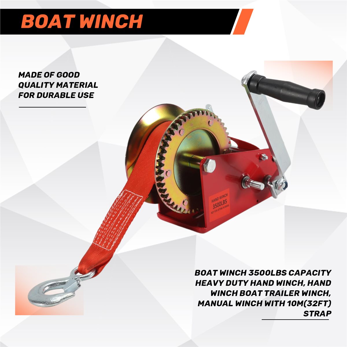 Boat Trailer Winch Strap - Ручная лебедка ABLK для лодок, грузоподъемность